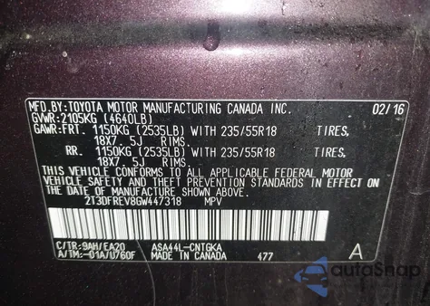 2016 Toyota Rav4 Limited from USA, damaged, VIN 2T3DFREV8GW447318